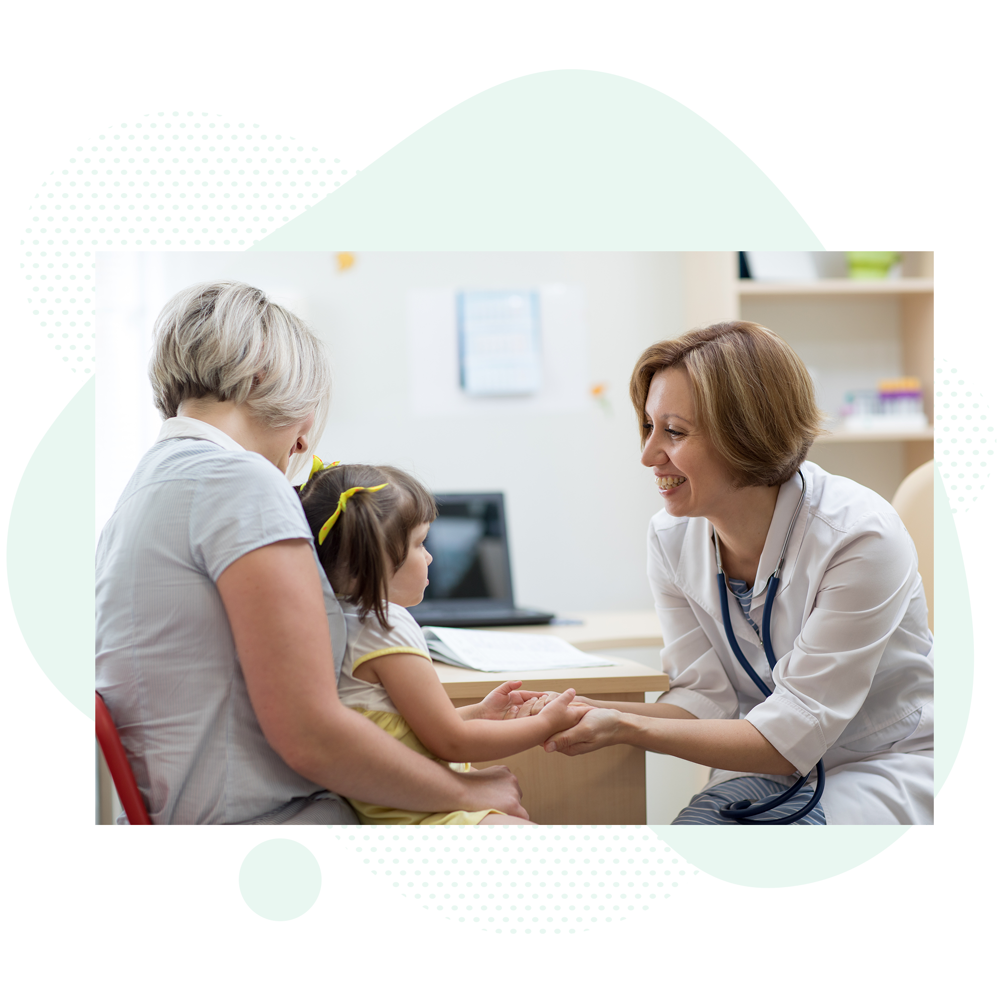 Woman and daughter talking to a podiatrist