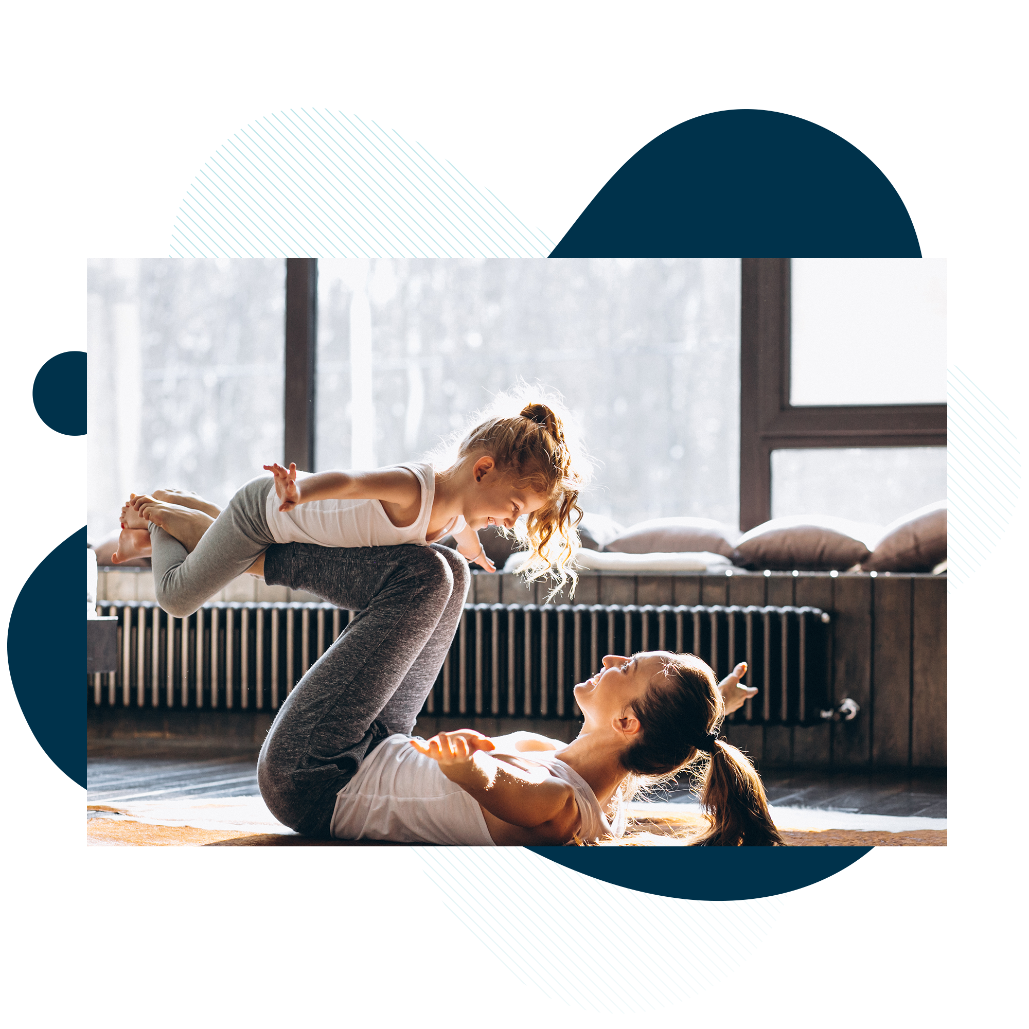 Mom and daughter doing yoga together